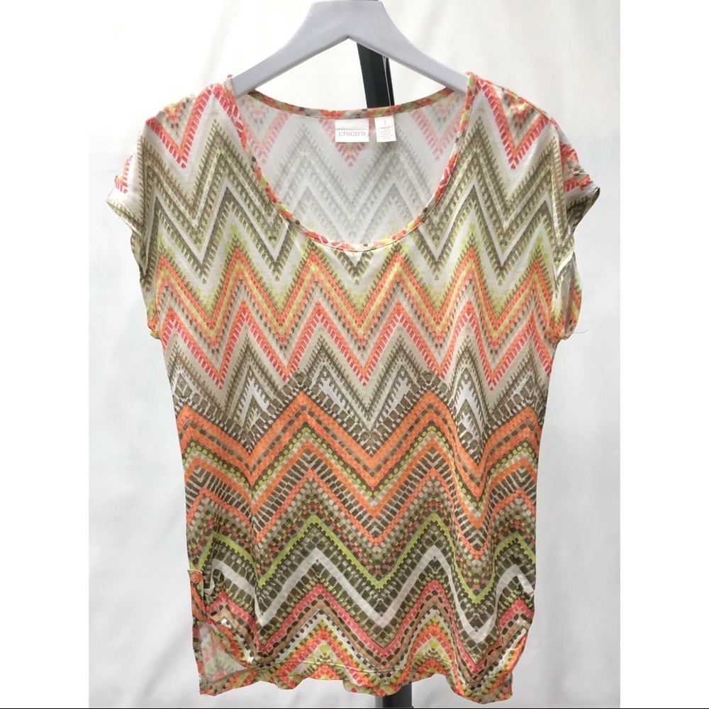 Chico’s Zig ZagChevron Pattern Short Sleeve Blouse - Picture 5 of 12